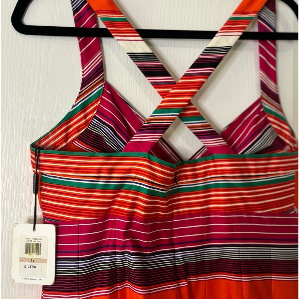 Calvin Klein Rainbow Striped V Neck Criss Cross Dress New/ tag - Sz 12 - Picture 3 of 7
